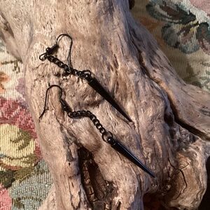 Black Chain Spike Earrings Black Chain Dangle Earrings